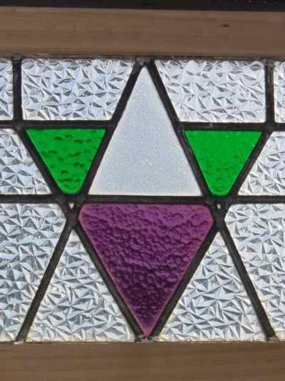 Art Deco Purple & Green Geometric Antique Stained Glass
