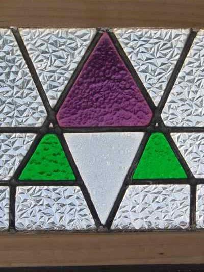 Art Deco Purple & Green Geometric Antique Stained Glass