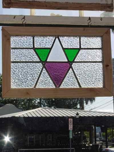Art Deco Purple & Green Geometric Antique Stained Glass