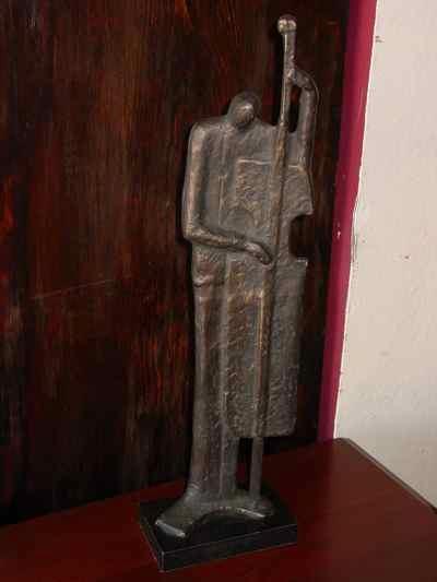 The Bass Player Vintage Bronzed Iron Sculpture on Marble Base
