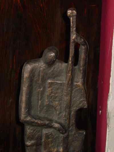 The Bass Player Vintage Bronzed Iron Sculpture on Marble Base