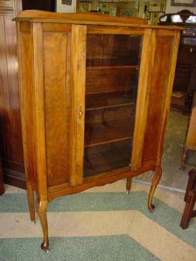 Vintage Golden Walnut China Cabinet with Cabriole Legs