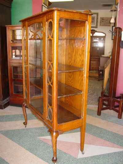 Antique Solid Oak China Cabinet with Cabriole Legs