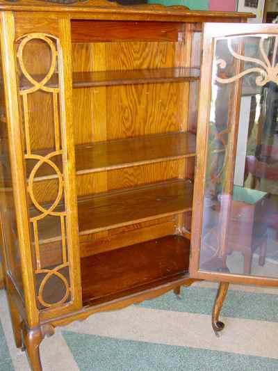 Antique Solid Oak China Cabinet with Cabriole Legs