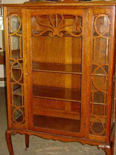 Antique Solid Oak China Cabinet with Cabriole Legs
