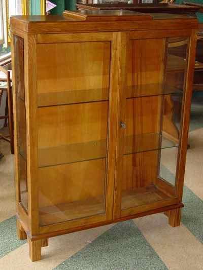 English Vintage Oak Curio Bookcase