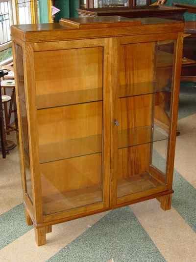 English Vintage Oak Curio Bookcase