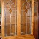 English Vintage Oak Bureau Bookcase with Stained Glass