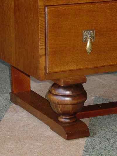 English Vintage Oak Bureau Bookcase with Stained Glass