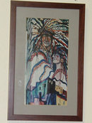 Stylized Native American Indian Sky Couple and Pueblo
