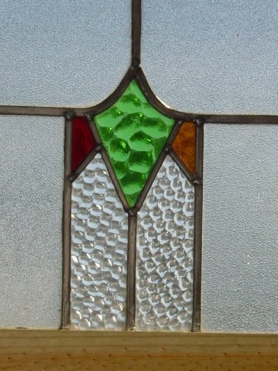 Stylized Diamond with Red & Gold Stylized Triangle Antique Stained Glass Window