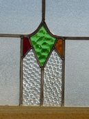 Stylized Diamond with Red & Gold Stylized Triangle Antique Stained Glass Window