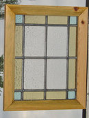 Powder Blue & Pale Yellow Rectangles & Squares Antique Stained Glass Window