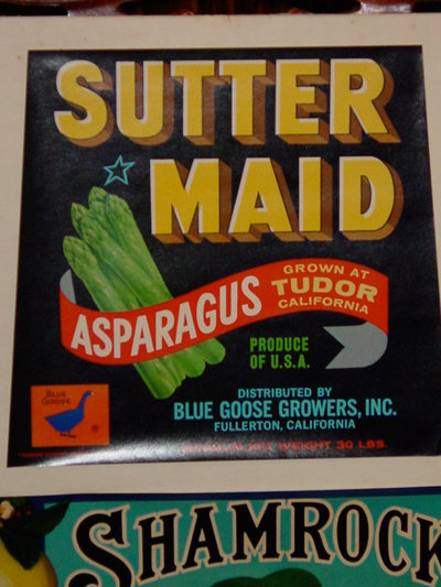 American Vintage Sutter Maid Asparagus and Shamrock Lemons Framed Produce Labels