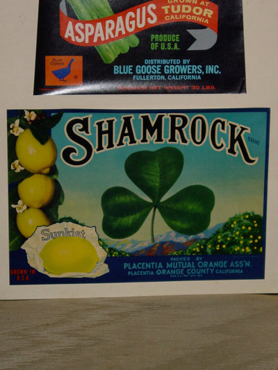 American Vintage Sutter Maid Asparagus and Shamrock Lemons Framed Produce Labels