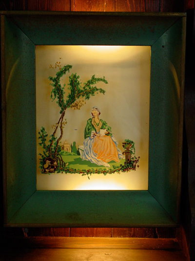 Woman In Garden Encased English Victorian Reverse Painting On Glass
