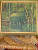 Boathouse & Birches Original Signed Lorena B. Lynch Oil on Board