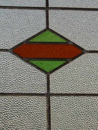 Green and Dark Orange Diamond Antique Stained Glass Window