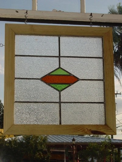 Green and Dark Orange Diamond Antique Stained Glass Window