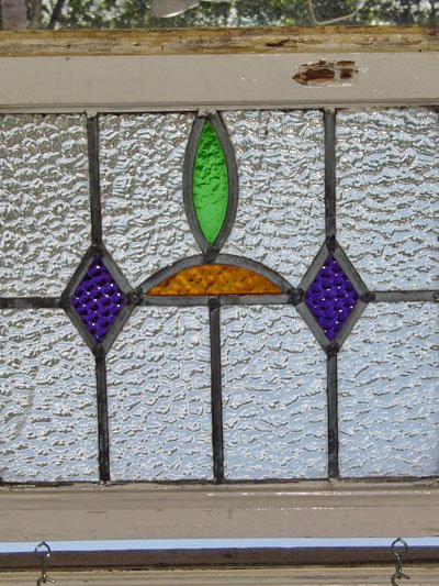 Art Deco Deep Purple Diamond Antique Stained Glass Window