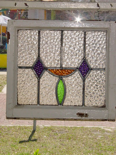 Art Deco Deep Purple Diamond Antique Stained Glass Window
