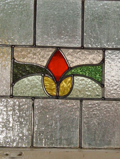 Red & Yellow Stylized Rosebud Antique Stained Glass