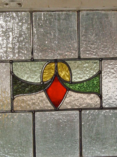 Red & Yellow Stylized Rosebud Antique Stained Glass