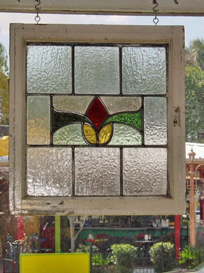 Red & Yellow Stylized Rosebud Antique Stained Glass