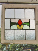 Red & Yellow Stylized Rosebud Antique Stained Glass