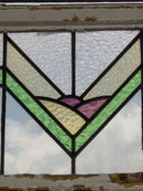 Art Deco Orchid, Green & Yellow Geometric Antique Stained Glass