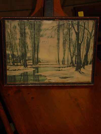 Wooded Winter's Reflection, Vintage Print