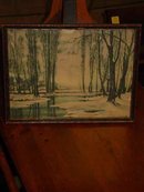 Wooded Winter's Reflection, Vintage Print