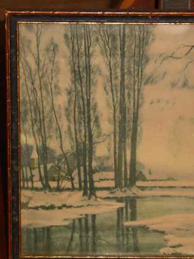 Wooded Winter's Reflection, Vintage Print