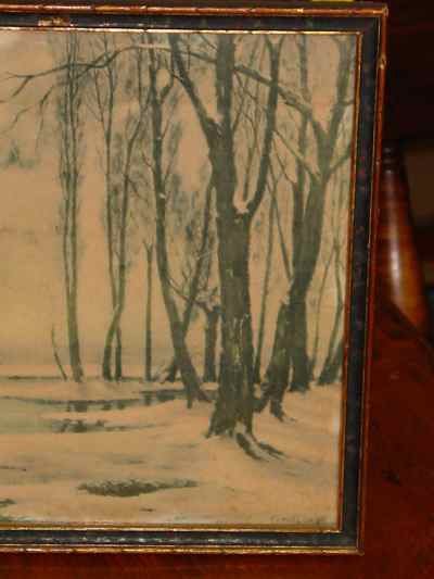 Wooded Winter's Reflection, Vintage Print