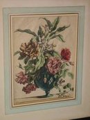 Glass Vase Floral Still Life Antique Baptiste Engraving
