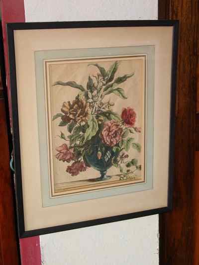 Glass Vase Floral Still Life Antique Baptiste Engraving