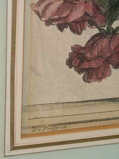 Glass Vase Floral Still Life Antique Baptiste Engraving