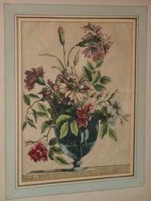 Glass Vase Floral Still Life Antique Baptiste Engraving