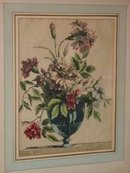 Glass Vase Floral Still Life Antique Baptiste Engraving