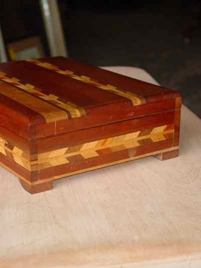 Vintage Cherry & Maple Handmade Box with Inlaid Wood