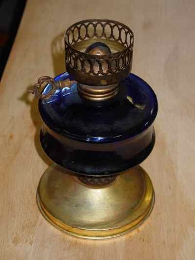 Hong Kong Vintage Blue Glass Oil Lamp by Sailboat