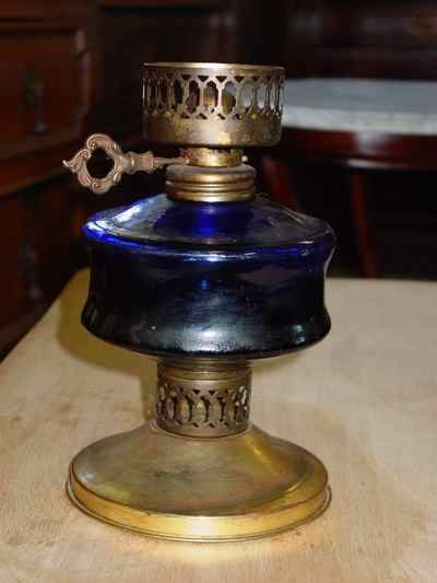 Hong Kong Vintage Blue Glass Oil Lamp by Sailboat