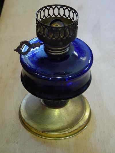 Hong Kong Vintage Blue Glass Oil Lamp by Sailboat