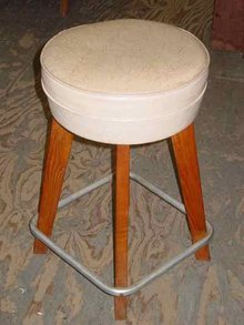 Mid-Century Modern Solid Oak & Aluminum Stool
