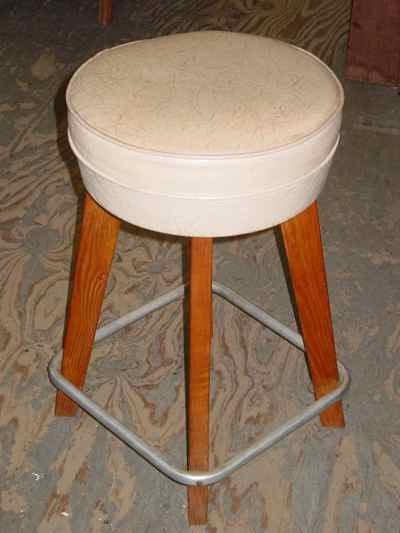 Mid-Century Modern Solid Oak & Aluminum Stool