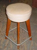 Mid-Century Modern Solid Oak & Aluminum Stool