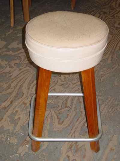 Mid-Century Modern Solid Oak & Aluminum Stool