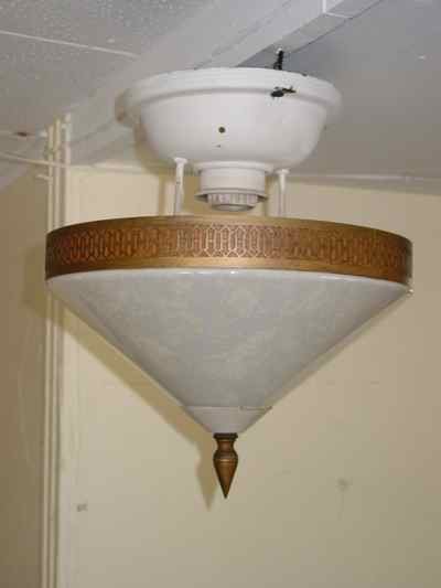 Art Deco Conical Shaped White Opalescent Ceiling Mount Light