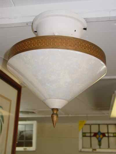 Art Deco Conical Shaped White Opalescent Ceiling Mount Light