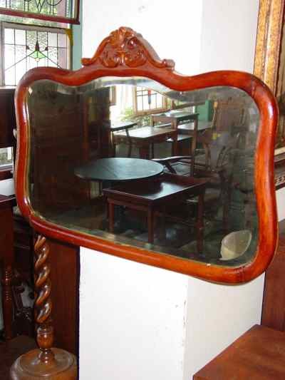 Antique Solid Oak Frame Beveled Mirror
